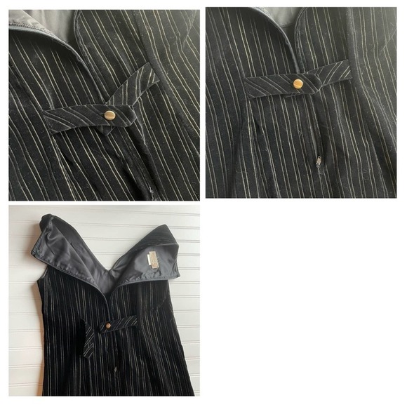 PAWTUCKET Velvet Sheath Dress Black Gold Pinstripe Size Medium VINTAGE - Picture 7 of 10